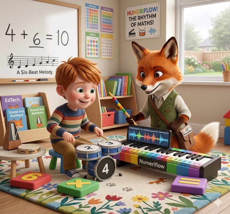 Child enjoying rhythm and music therapy games with Pip the fox